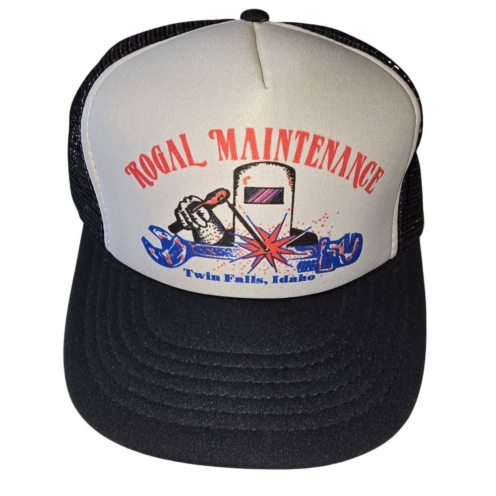 Vintage Rogal Maintenance Trucker Hat Snapback Mesh Black & White Adjustable‎